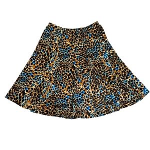 Chico's Brown and Turqoise Shift Elastic Waistband Knee Length Skirt L